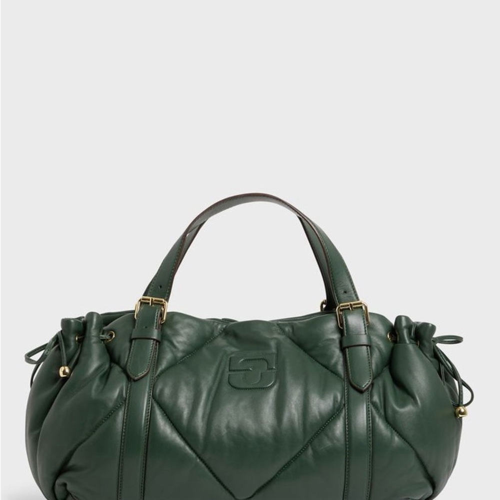 New GERARD DAREL  Le 24H Quilted Leather Shoulder Bag Dark Green Leather - Picture 4 of 12